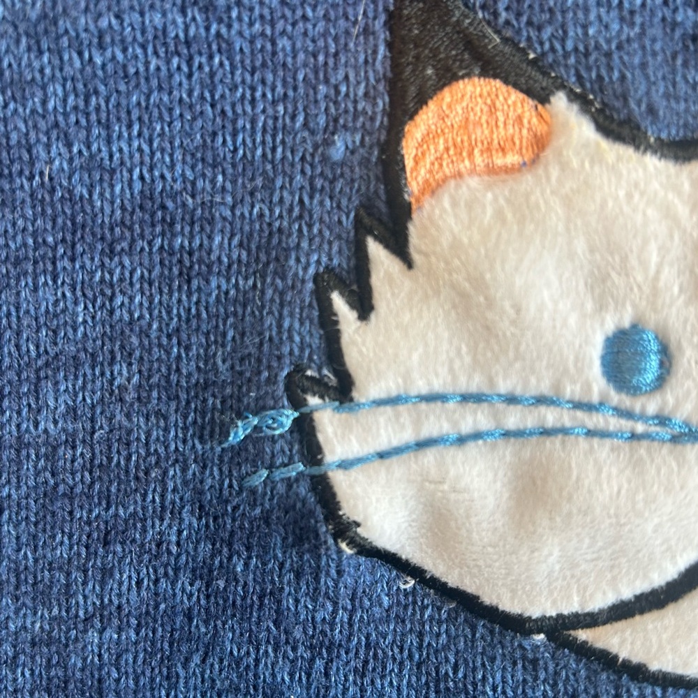 Cottagecore Rainbow Bridge Blue Vintage Knit Blue Sweater Vest with cats M-L - Picture 9 of 14